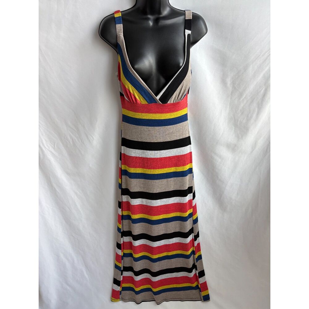 Mitto To The World NEW Striped Multicolor Y2K Midi Dress Size M Beachy Summer